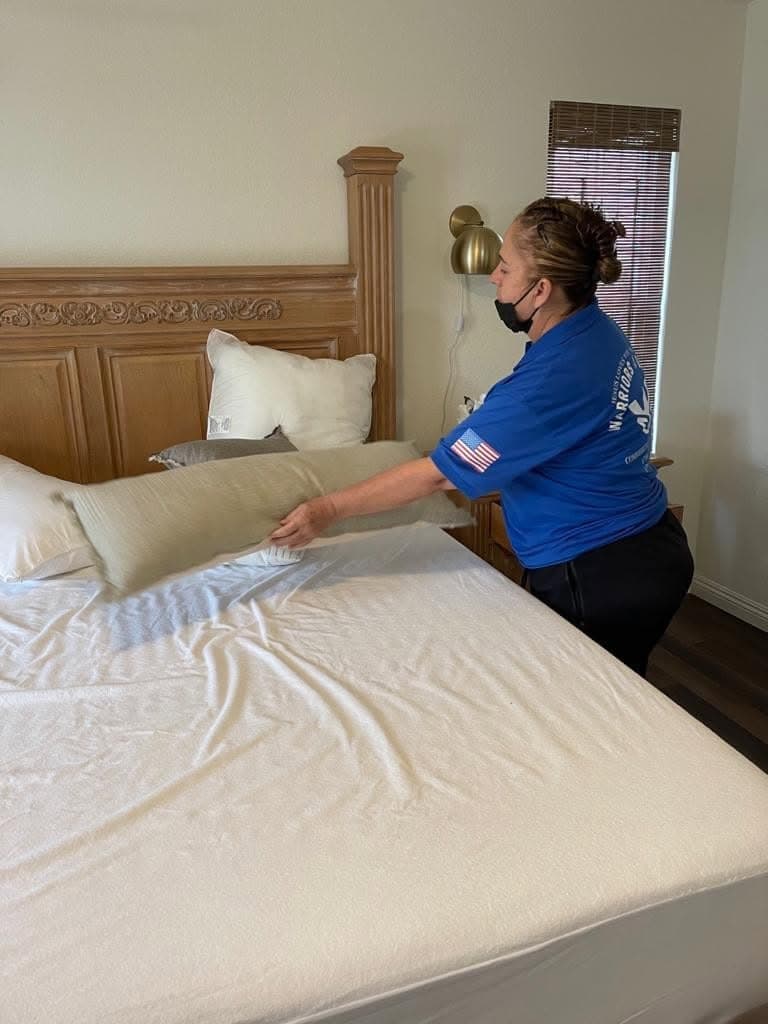 Warriors of the Order crew resetting and cleaning a bedroom