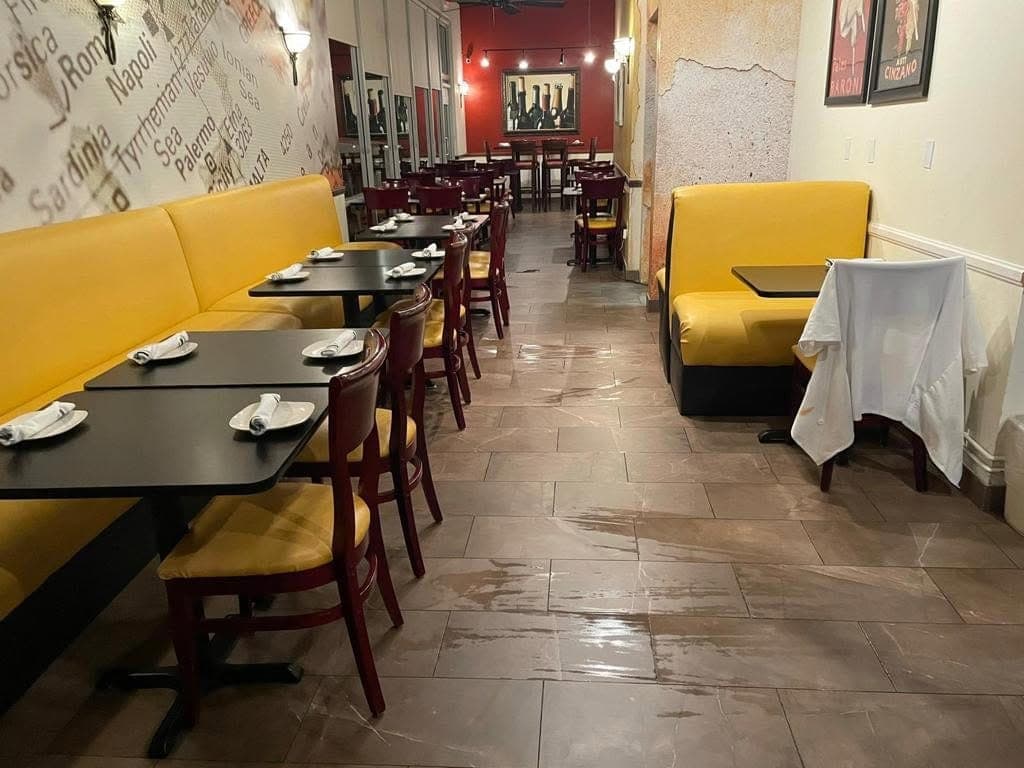 A clean, reset restaurant dining room cleaned by Warriors of the Order